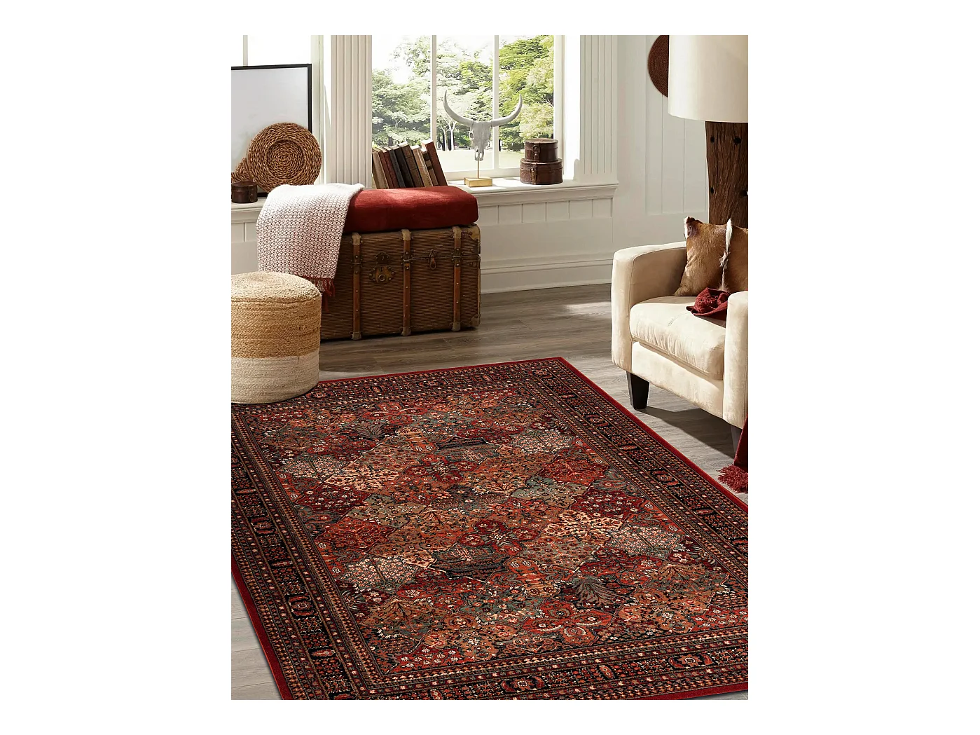 Tapis en laine KASHQAI 4309 300 oriental, cadre bordeaux 135x200 cm