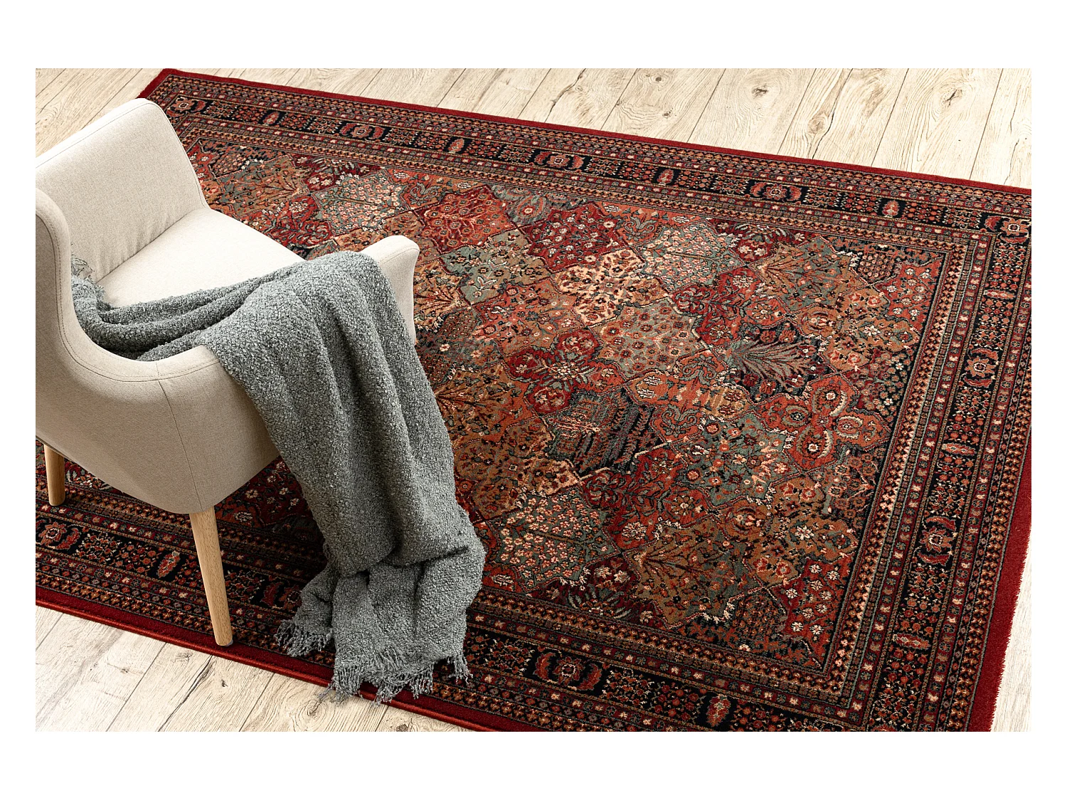 Tapis en laine KASHQAI 4309 300 oriental, cadre bordeaux 135x200 cm