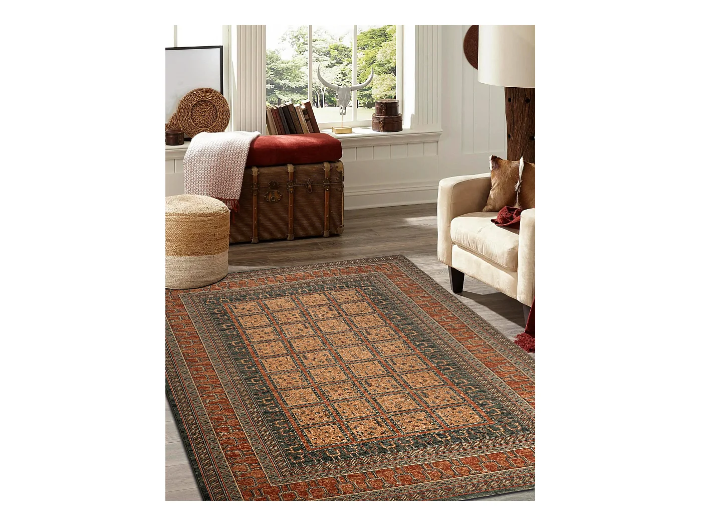 Wollteppich KASHQAI 4349 500 orientalisch, Rahmen rotwein  160x240 cm