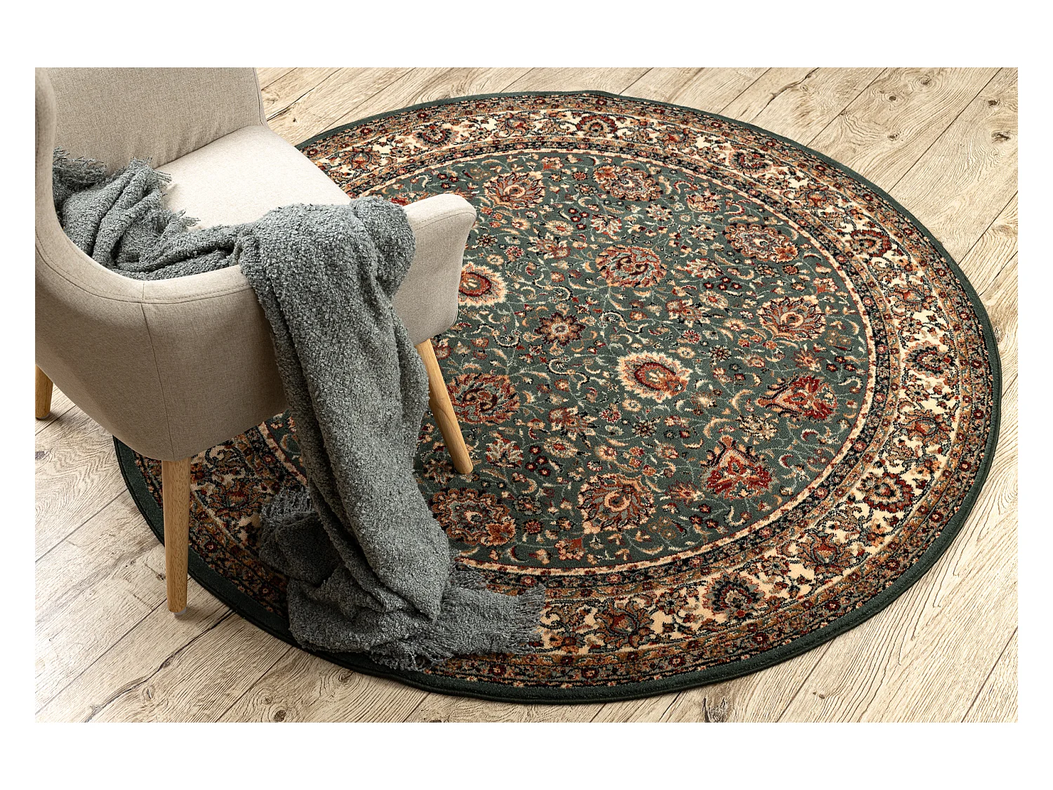 Wollteppich KASHQAI 4362 410 Kreis Ornament grün / beige cercle 200 cm