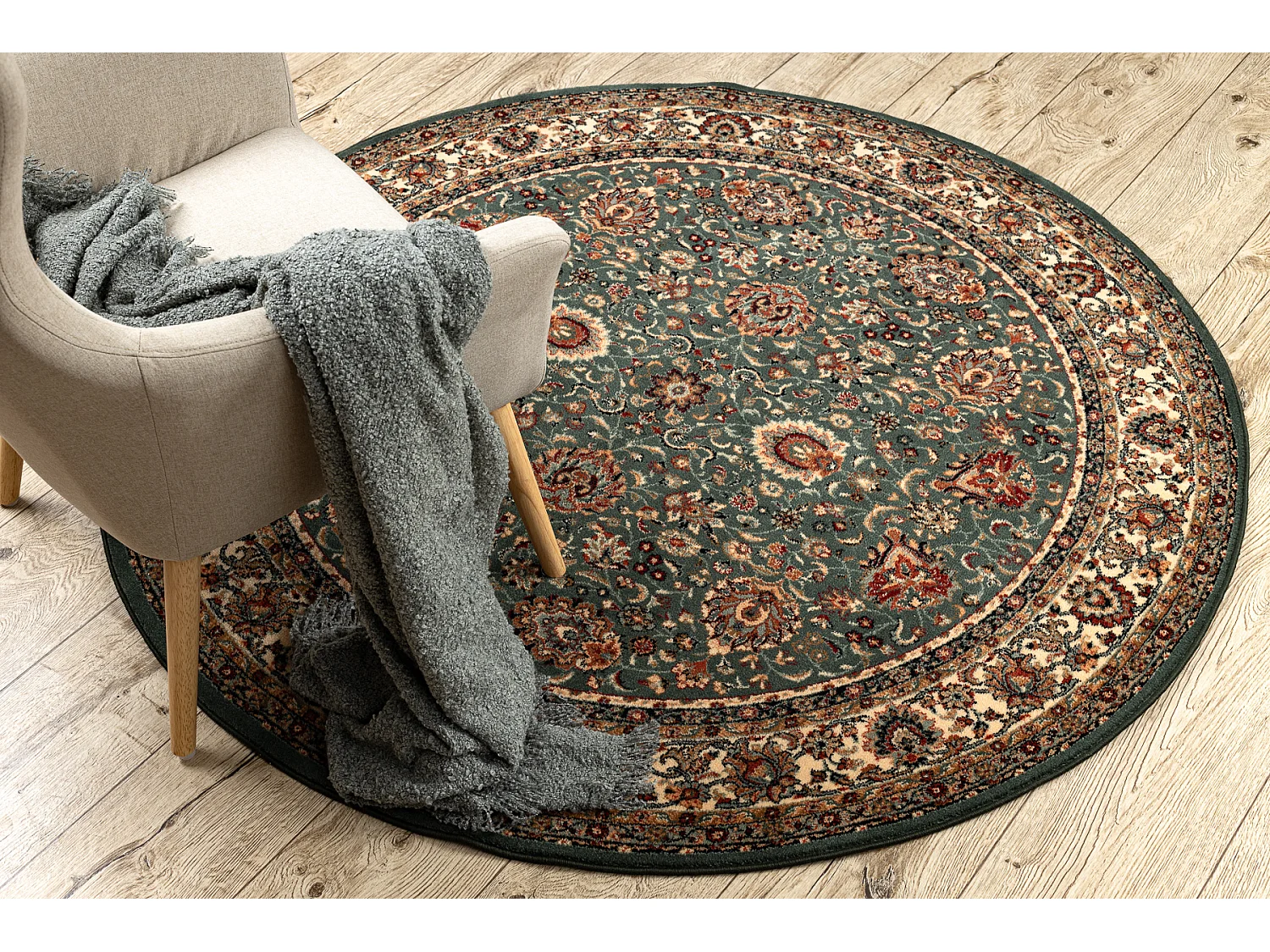 Tapis en laine KASHQAI 4362 410 cercle ornement vert / beige cercle 200 cm