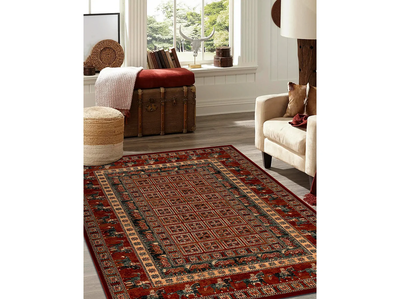 Tappeto di lana KASHQAI 4301 300 orientale, cornice terracotta / verde 160x240 cm