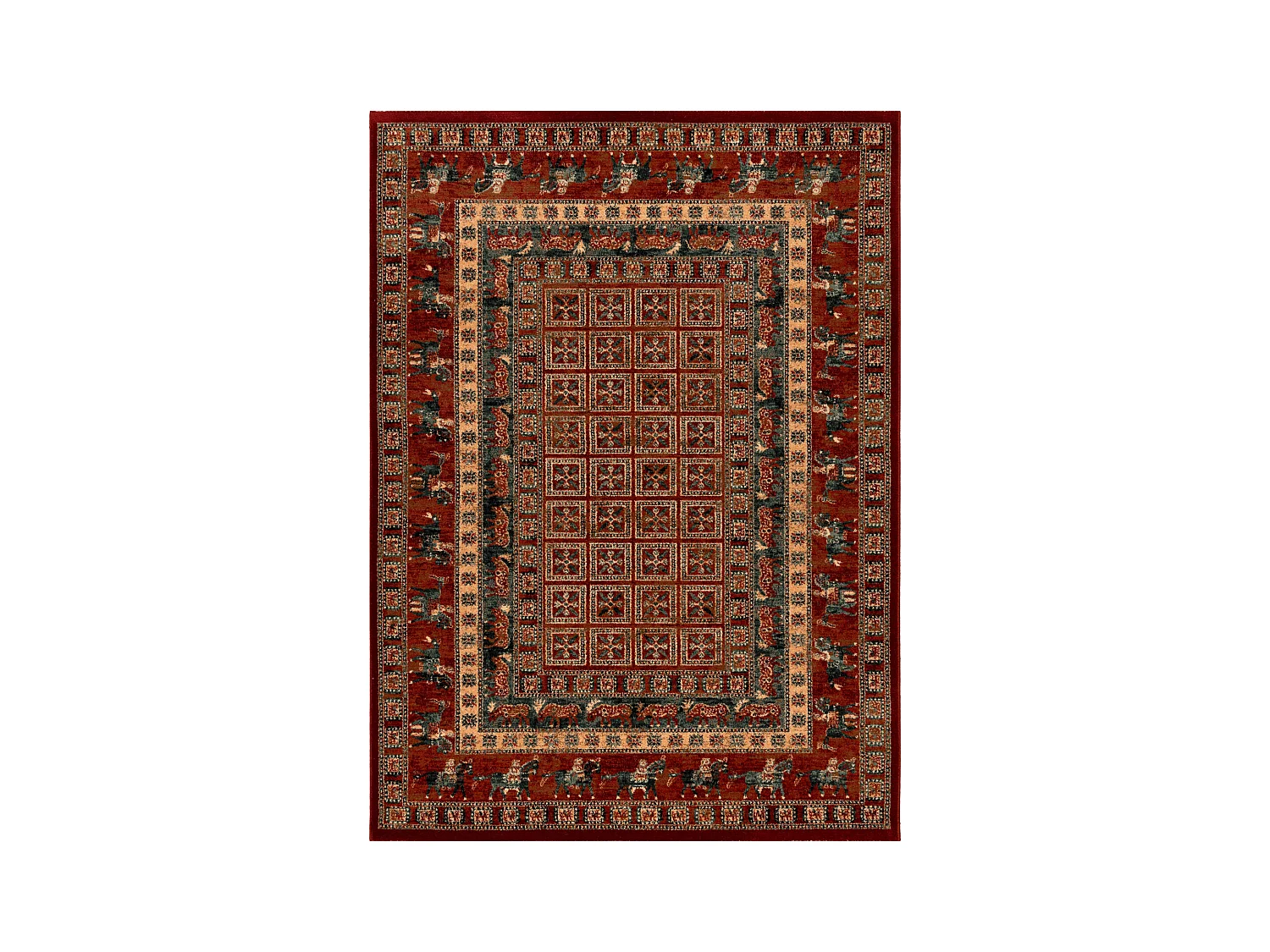 Wollen tapijt KASHQAI 4301 300 oosters, kader terracotta / groen 160x240 cm