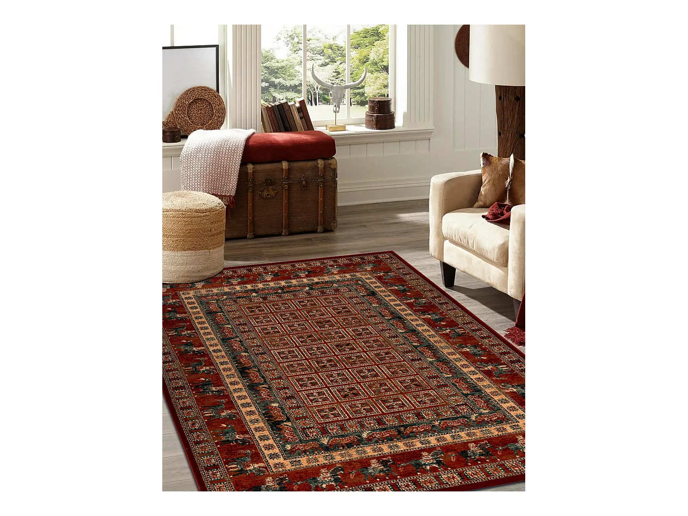 Wollen tapijt KASHQAI 4301 300 oosters, kader terracotta / groen 160x240 cm