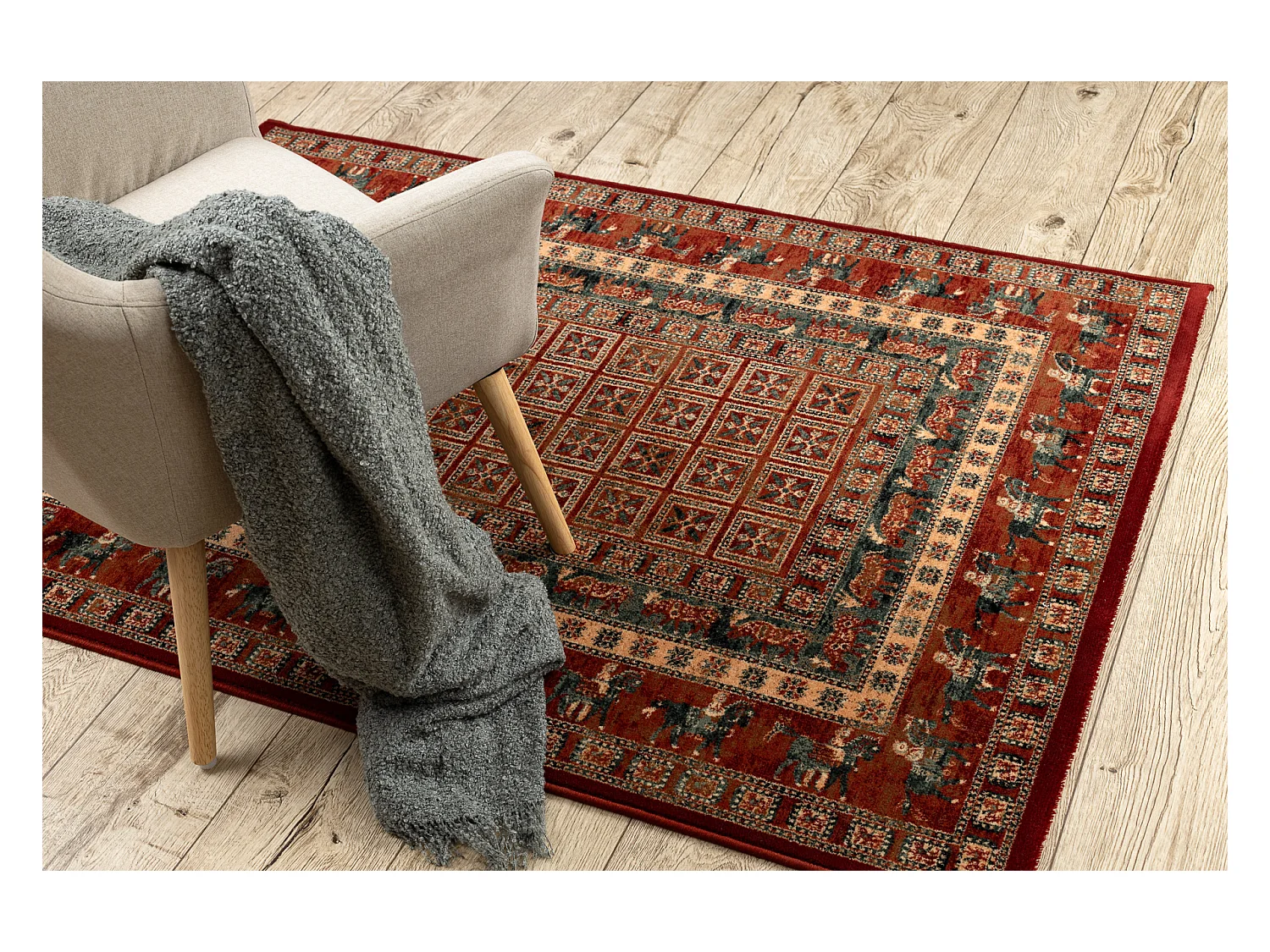 Wollen tapijt KASHQAI 4301 300 oosters, kader terracotta / groen 160x240 cm