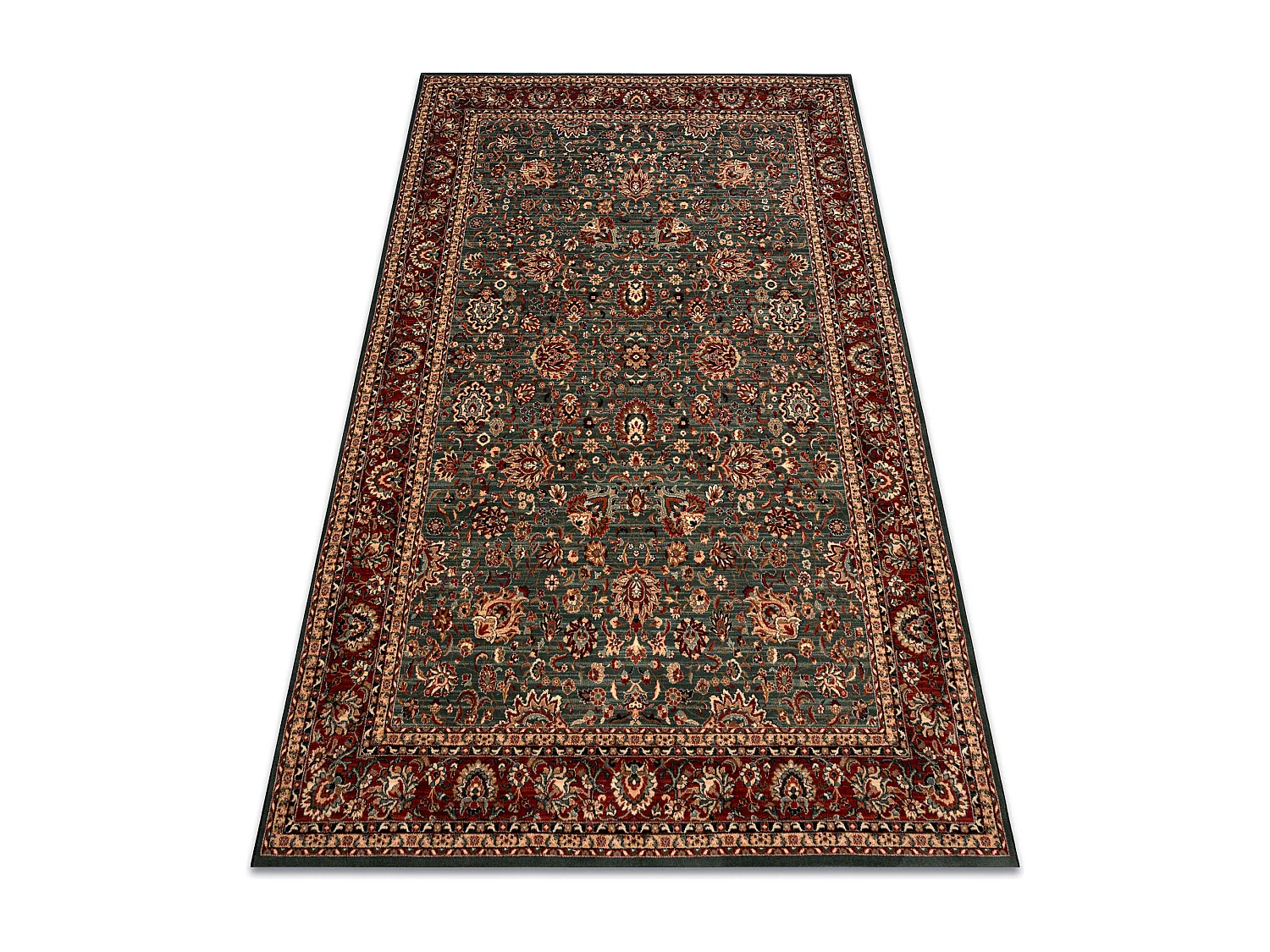 Wollen tapijt KASHQAI 4362 400 ornament groen / bordeaux rode kleur 67x275 cm