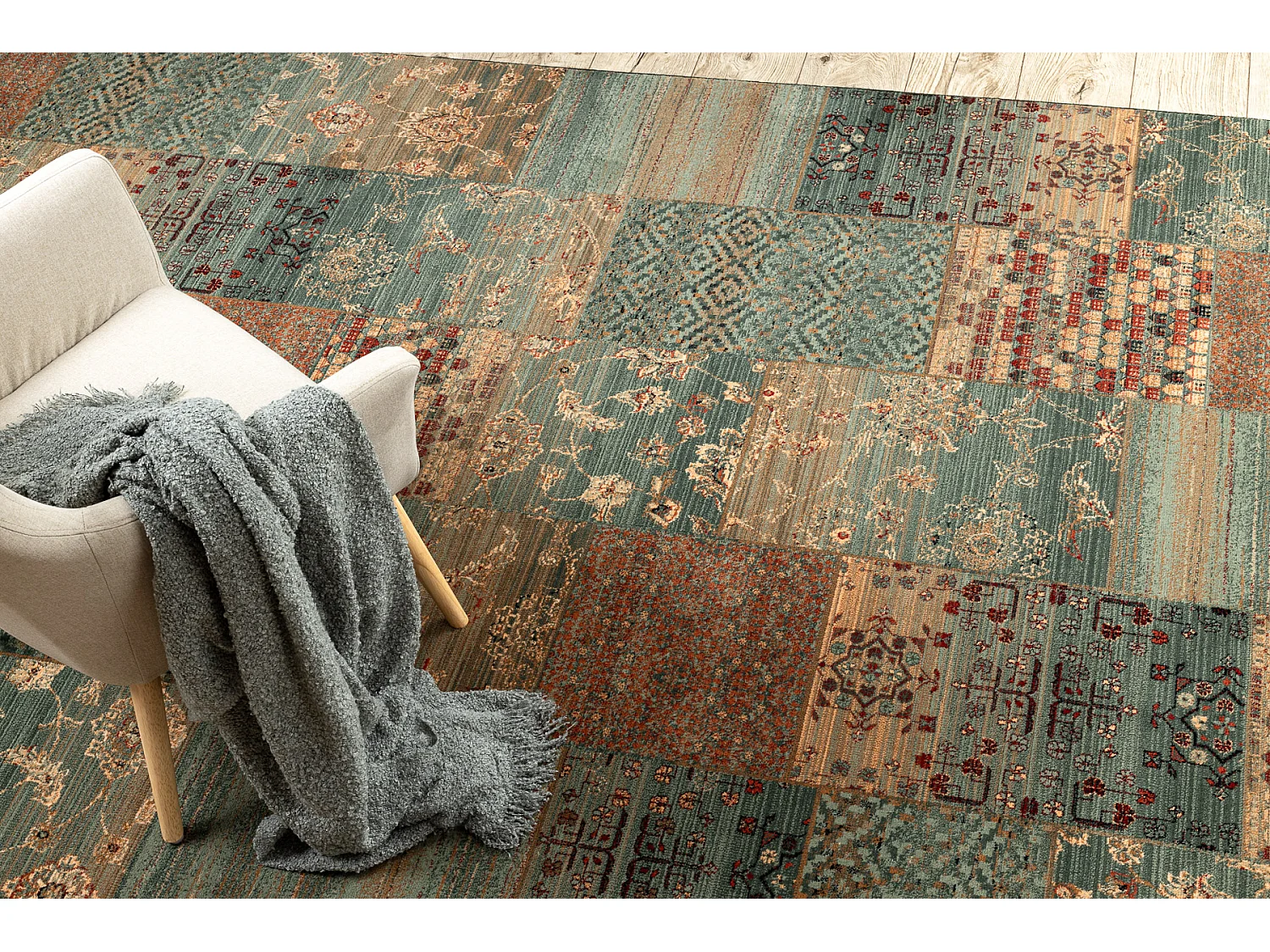 Wollen tapijt KASHQAI 4327 400 Lapwerk groen 67x275 cm