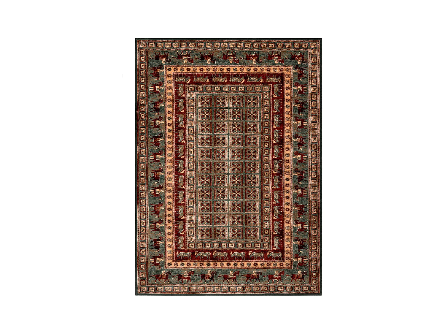 Tapis en laine KASHQAI 4301 401 oriental, cadre vert / terre cuite 200x300 cm