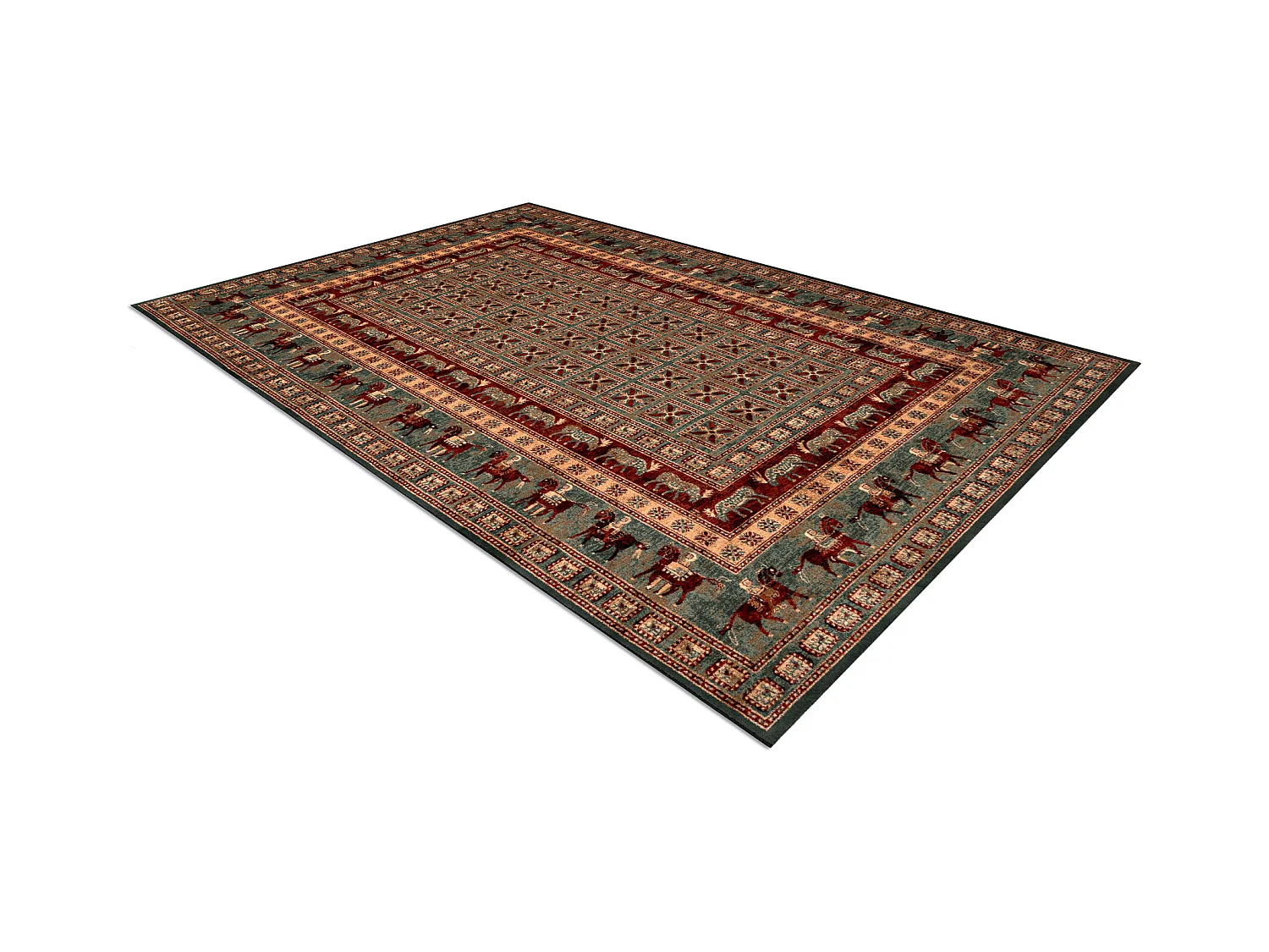Tapis en laine KASHQAI 4301 401 oriental, cadre vert / terre cuite 200x300 cm