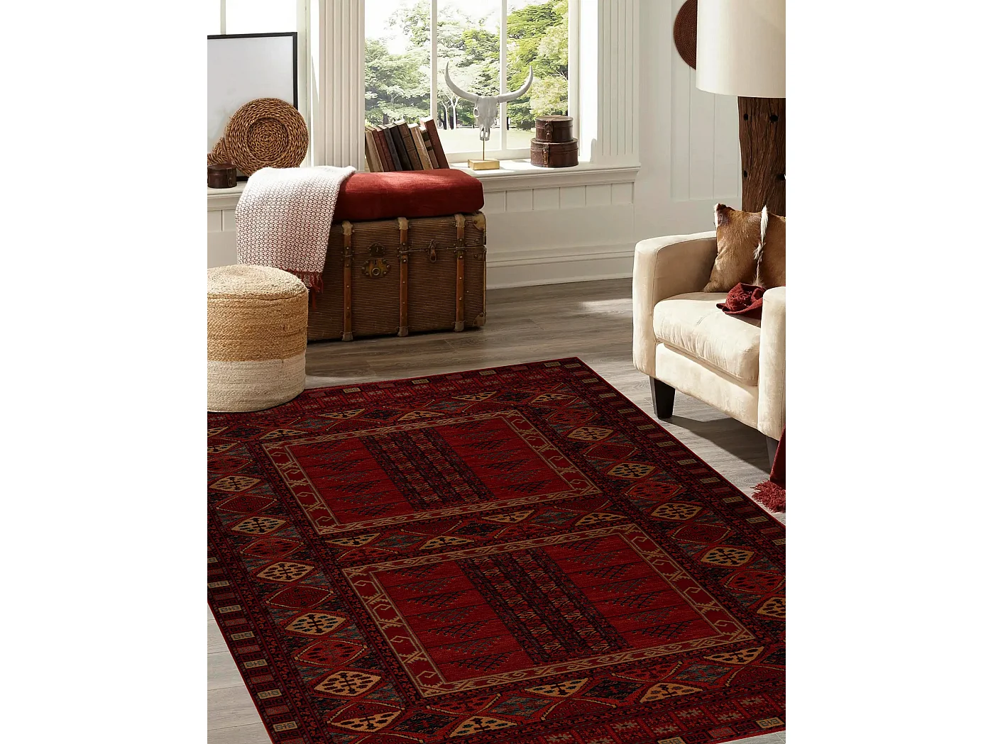 Wollteppich KASHQAI 4346 300 orientalisch, geometrisch rotwein  120x170 cm