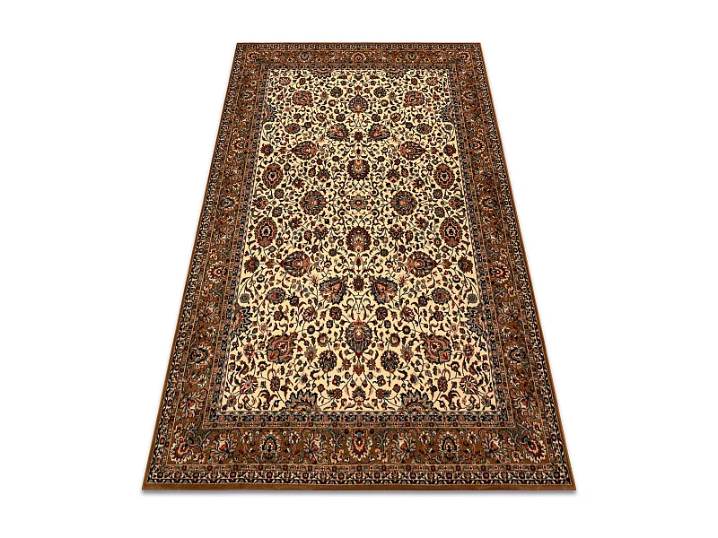 Tapis en laine KASHQAI 4362 103 Fleurs, cadre beige / bordeaux 120x170 cm