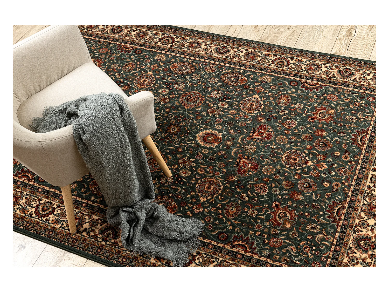 Wollteppich KASHQAI 4362 410 Ornament grün / beige 80x300 cm