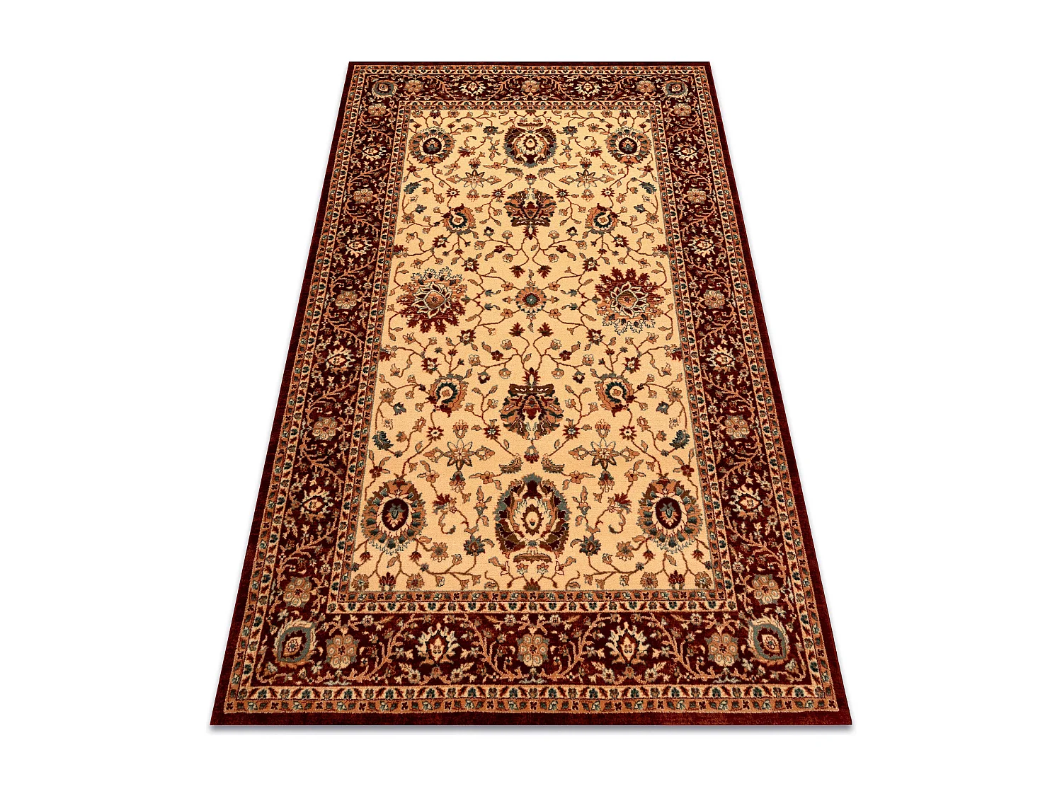 Tapis en laine KASHQAI 4303 106 Fleurs, cadre beige / bordeaux 160x240 cm