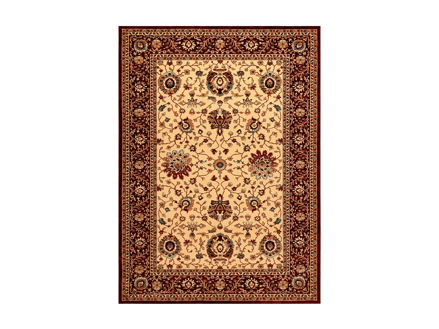 Tapis en laine KASHQAI 4303 106 Fleurs, cadre beige / bordeaux 160x240 cm