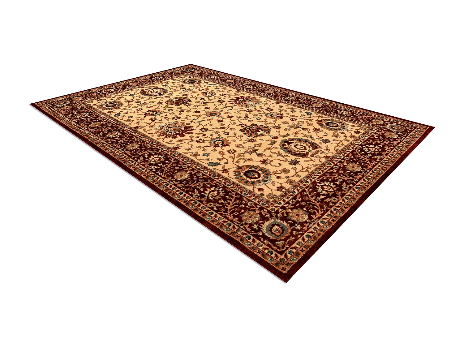 Tapis en laine KASHQAI 4303 106 Fleurs, cadre beige / bordeaux 160x240 cm
