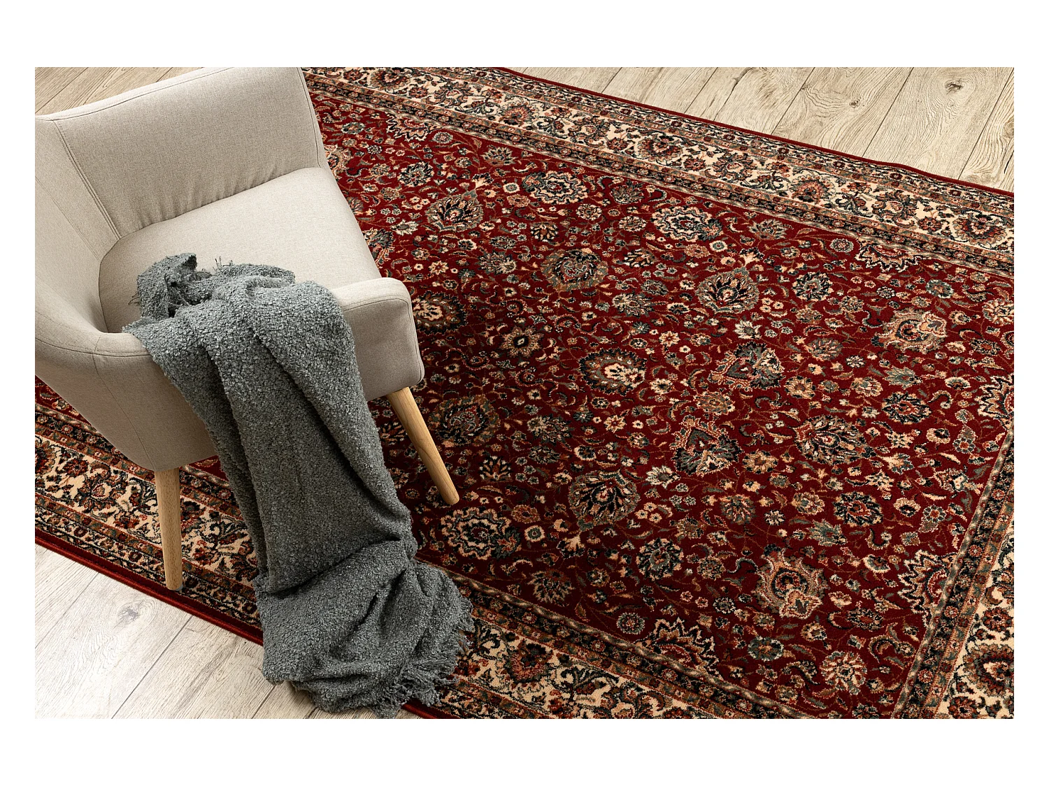 Tapis en laine KASHQAI 4362 302 ornement bordeaux / beige 80x160 cm
