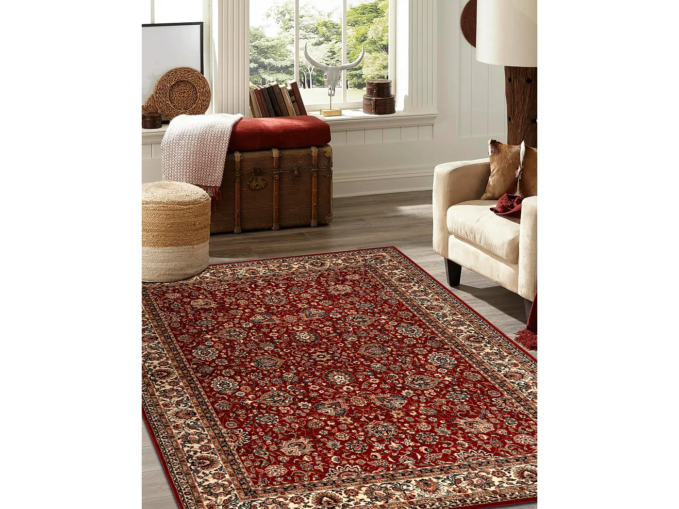 Tapis en laine KASHQAI 4362 302 ornement bordeaux / beige 80x160 cm
