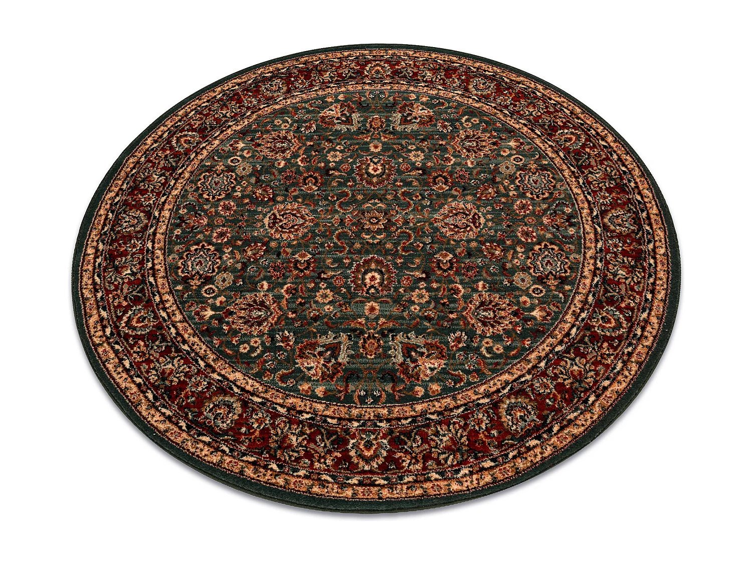 Wollteppich KASHQAI 4362 400 Kreis Ornament grün / rotwein cercle 200 cm