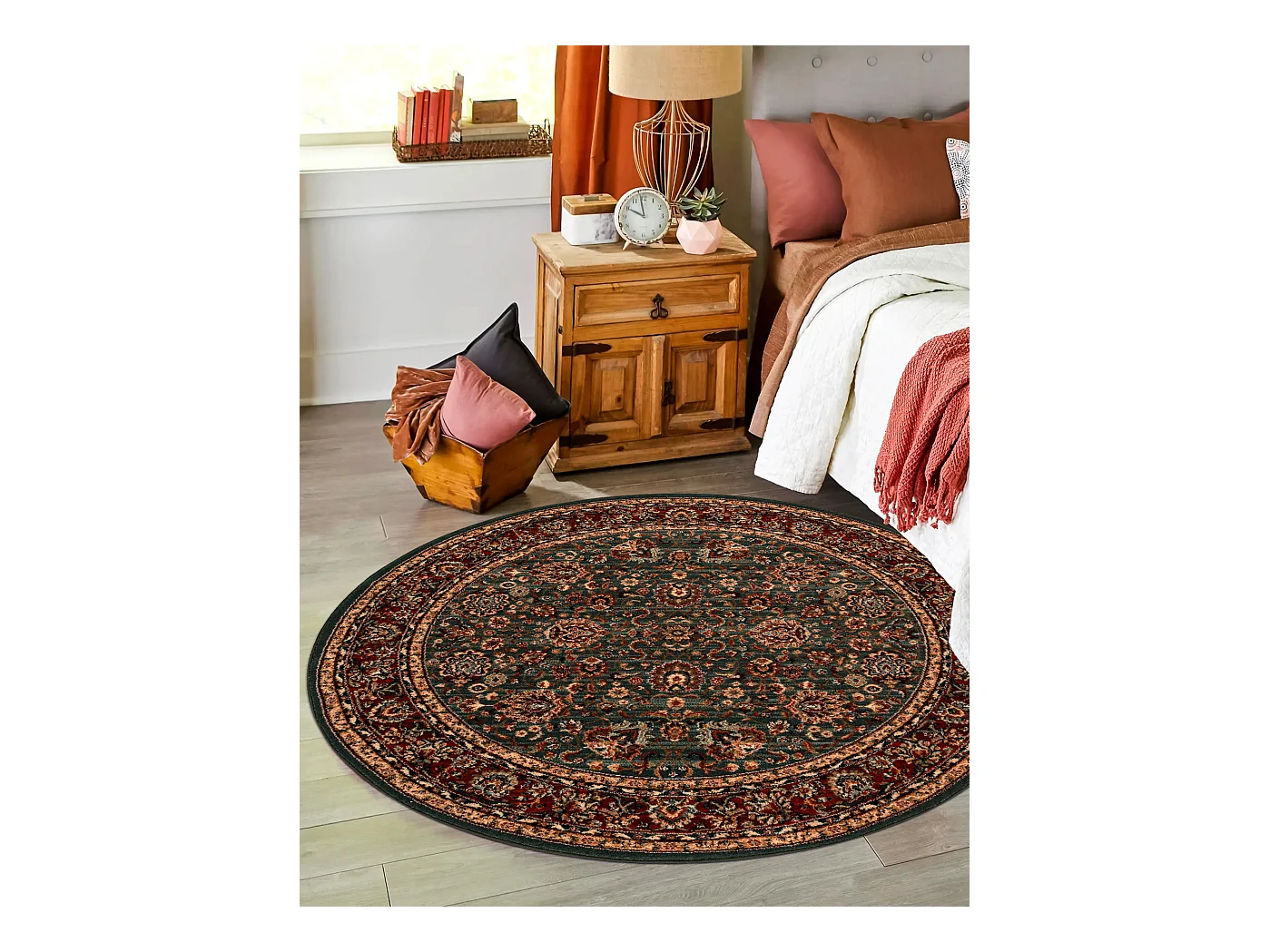 Tapis en laine KASHQAI 4362 400 cercle ornement vert / bordeaux cercle 200 cm