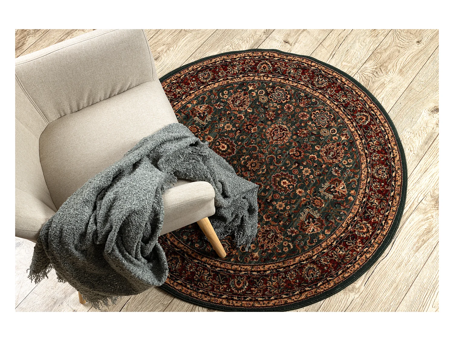 Tapis en laine KASHQAI 4362 400 cercle ornement vert / bordeaux cercle 200 cm