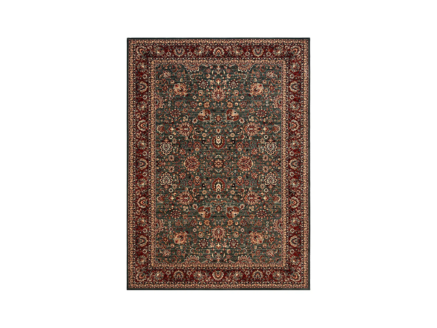 Wollen tapijt KASHQAI 4362 400 ornament groen / bordeaux rode kleur 200x300 cm
