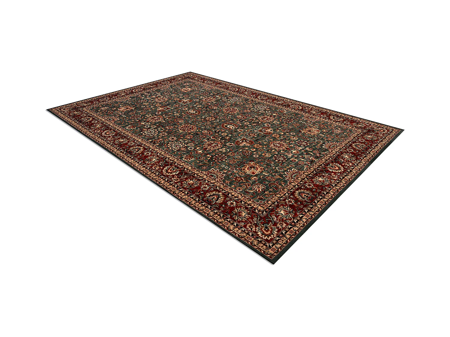 Wollen tapijt KASHQAI 4362 400 ornament groen / bordeaux rode kleur 200x300 cm