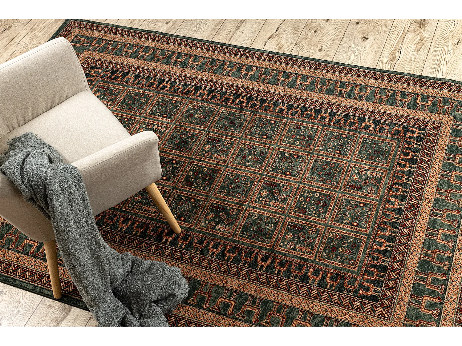 Tappeto di lana KASHQAI 4349 400 orientale, cornice verde 80x160 cm