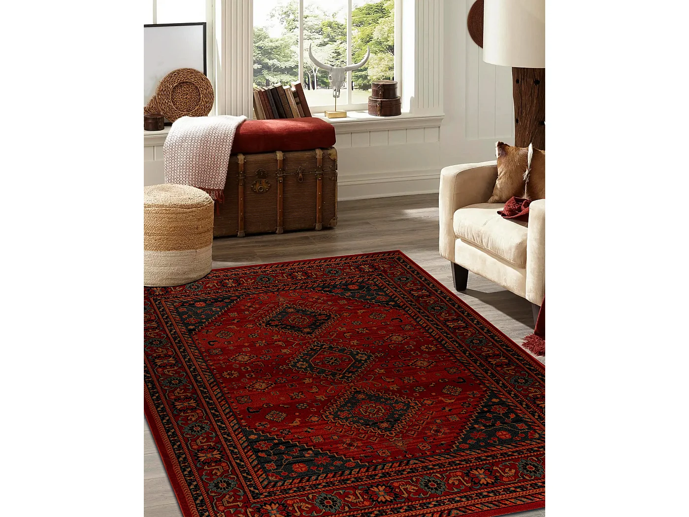 Wollen tapijt KASHQAI 4345 300 oosters, kader rode kleur 135x200 cm