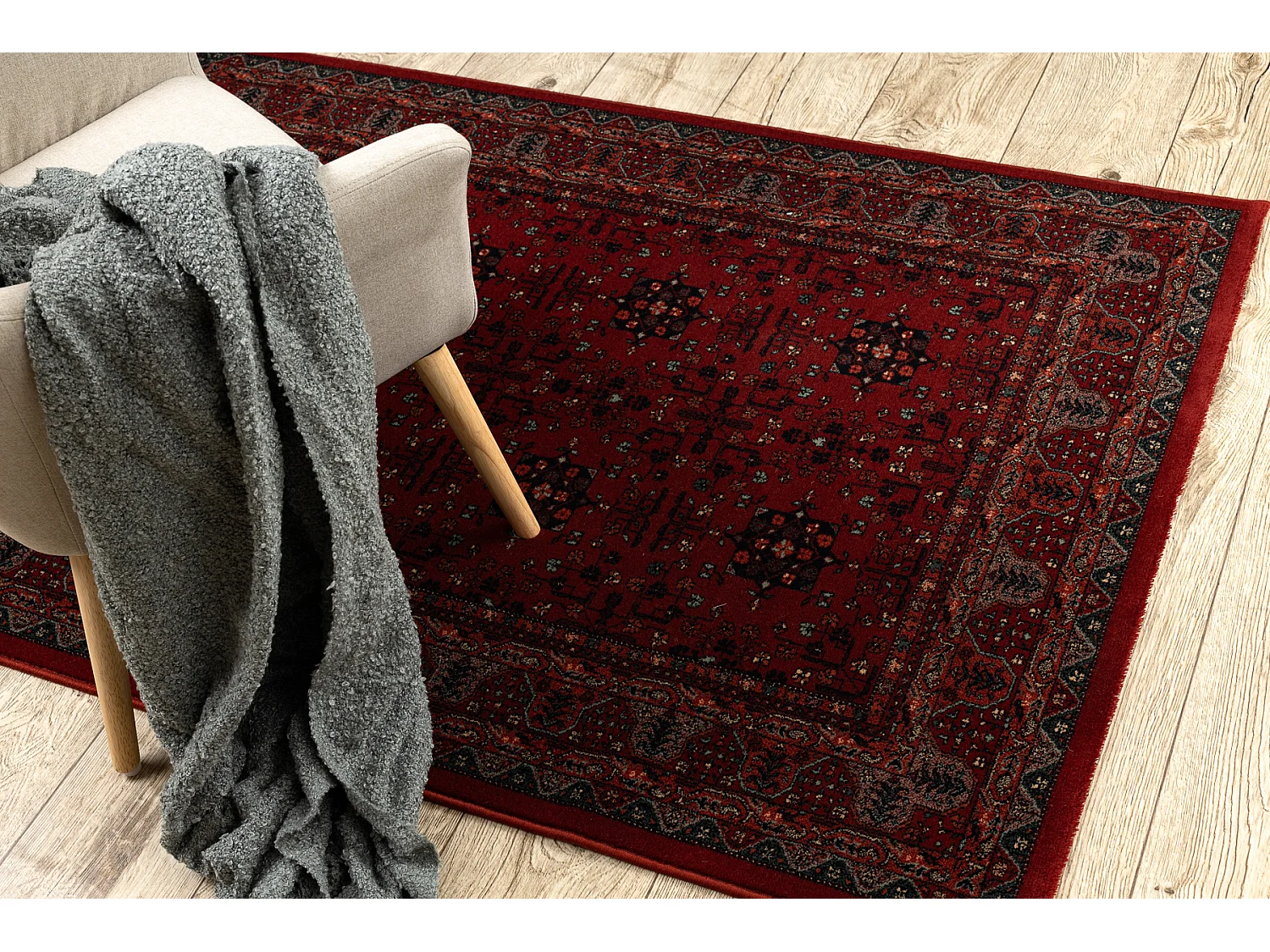 Wollen tapijt KASHQAI 4302 300 Bloemen, kader rode kleur 120x170 cm