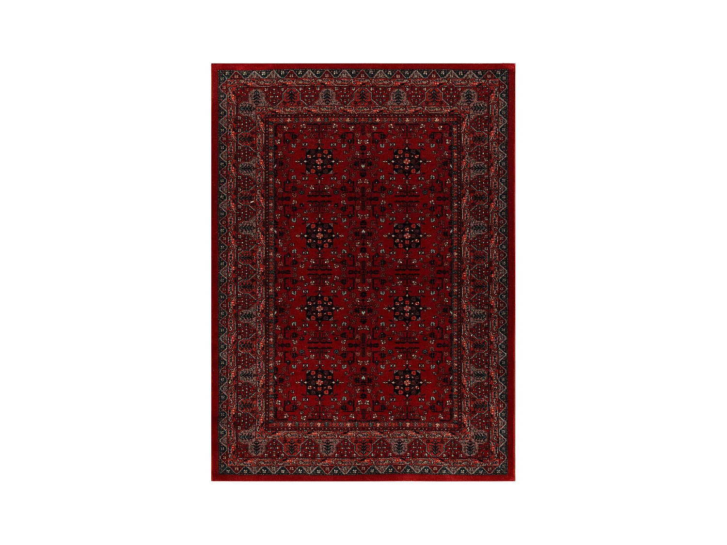 Wollen tapijt KASHQAI 4302 300 Bloemen, kader rode kleur 120x170 cm