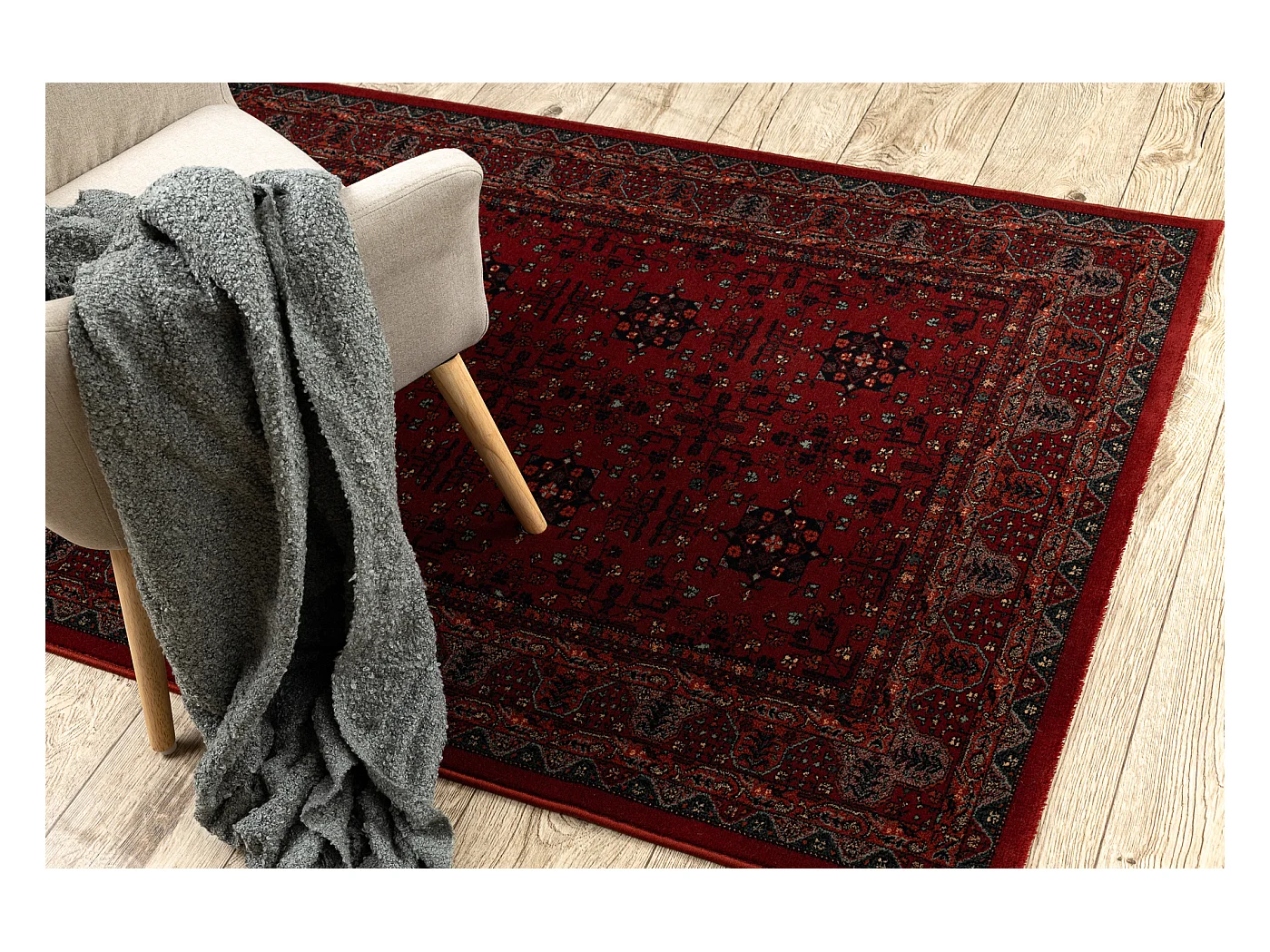 Wollen tapijt KASHQAI 4302 300 Bloemen, kader rode kleur 120x170 cm