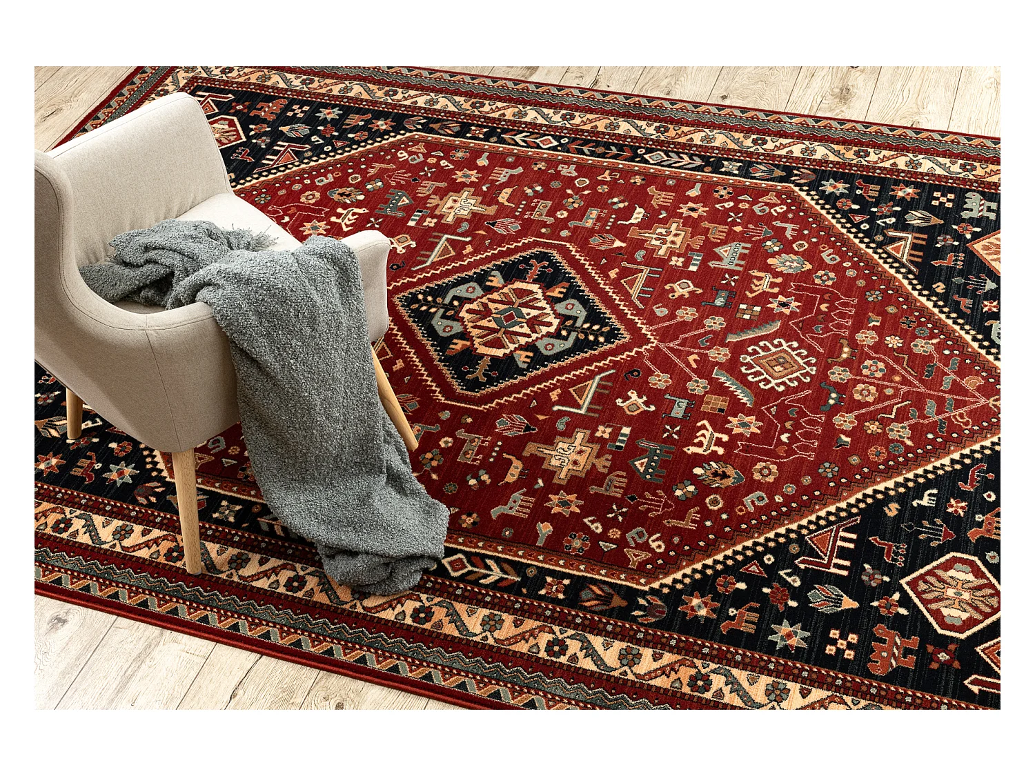 Wollen tapijt KASHQAI 4364 301 oosters, kader rode kleur / zwart 160x240 cm