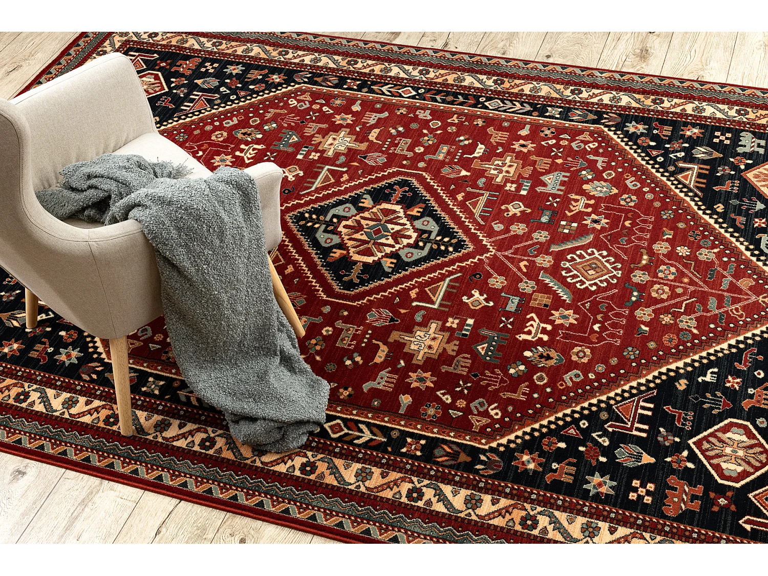 Tapis en laine KASHQAI 4364 301 oriental, cadre bordeaux / noir 160x240 cm