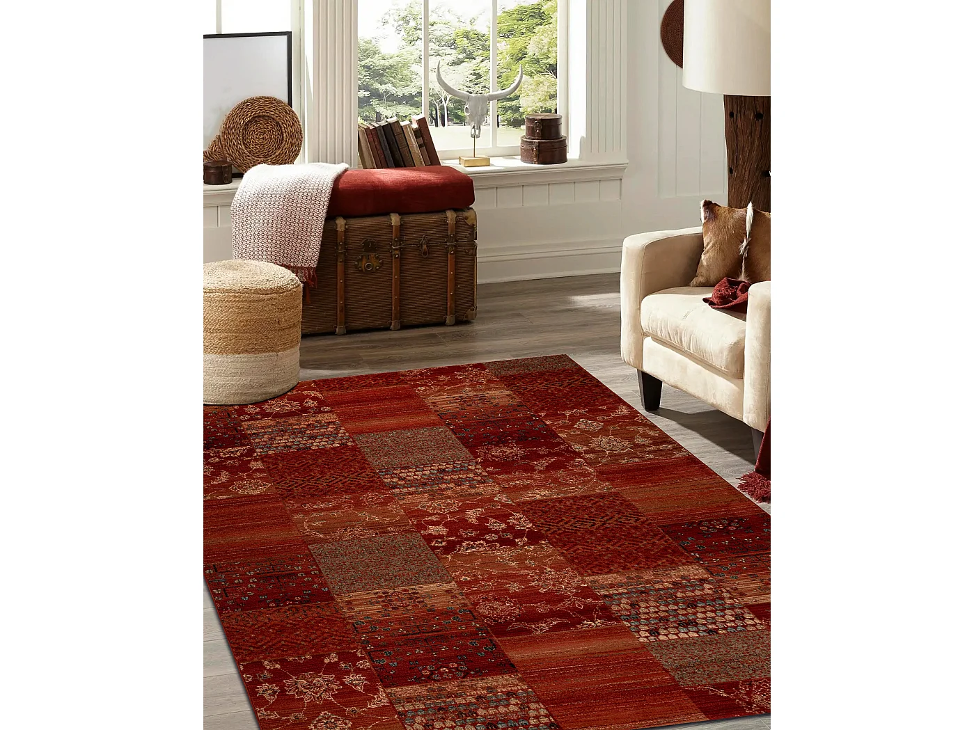 Wollen tapijt KASHQAI 4327 300 Lapwerk rode kleur 120x170 cm