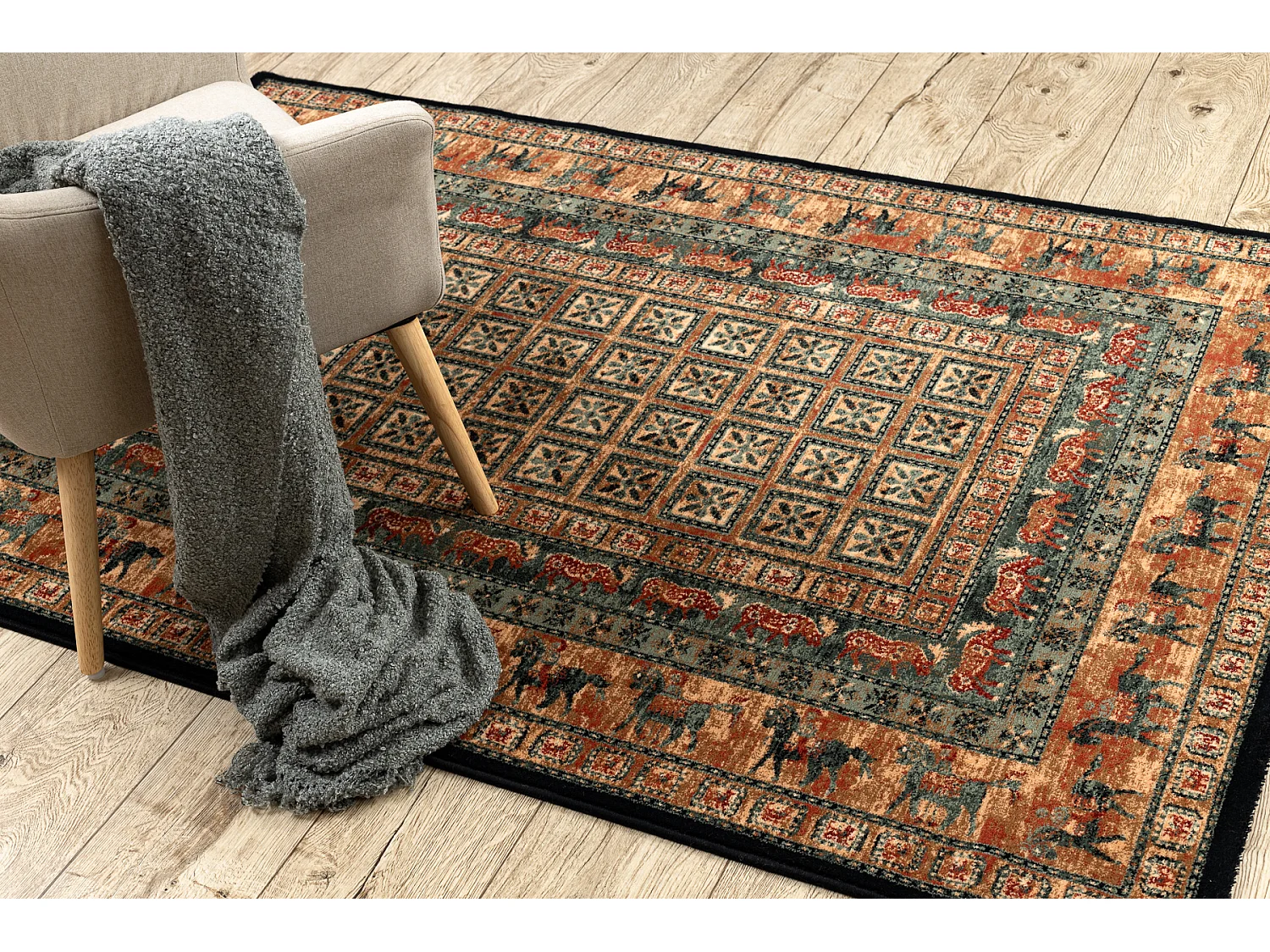 Tappeto di lana KASHQAI 4301 500 orientale, cornice beige / verde 120x170 cm