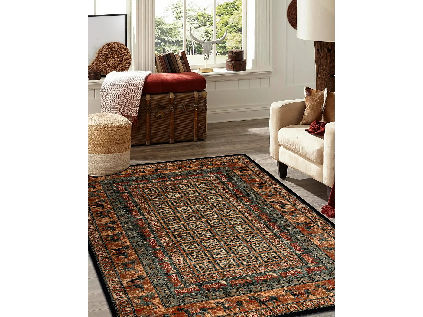 Tappeto di lana KASHQAI 4301 500 orientale, cornice beige / verde 120x170 cm