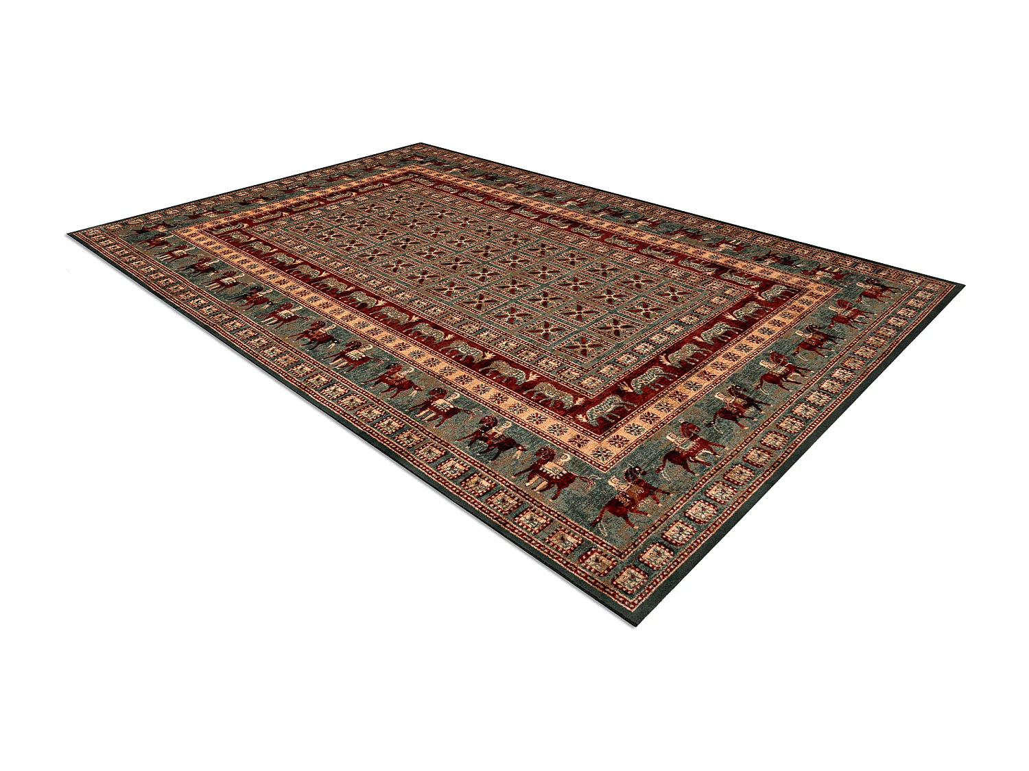 Wollen tapijt KASHQAI 4301 401 oosters, kader groen / terracotta 80x160 cm