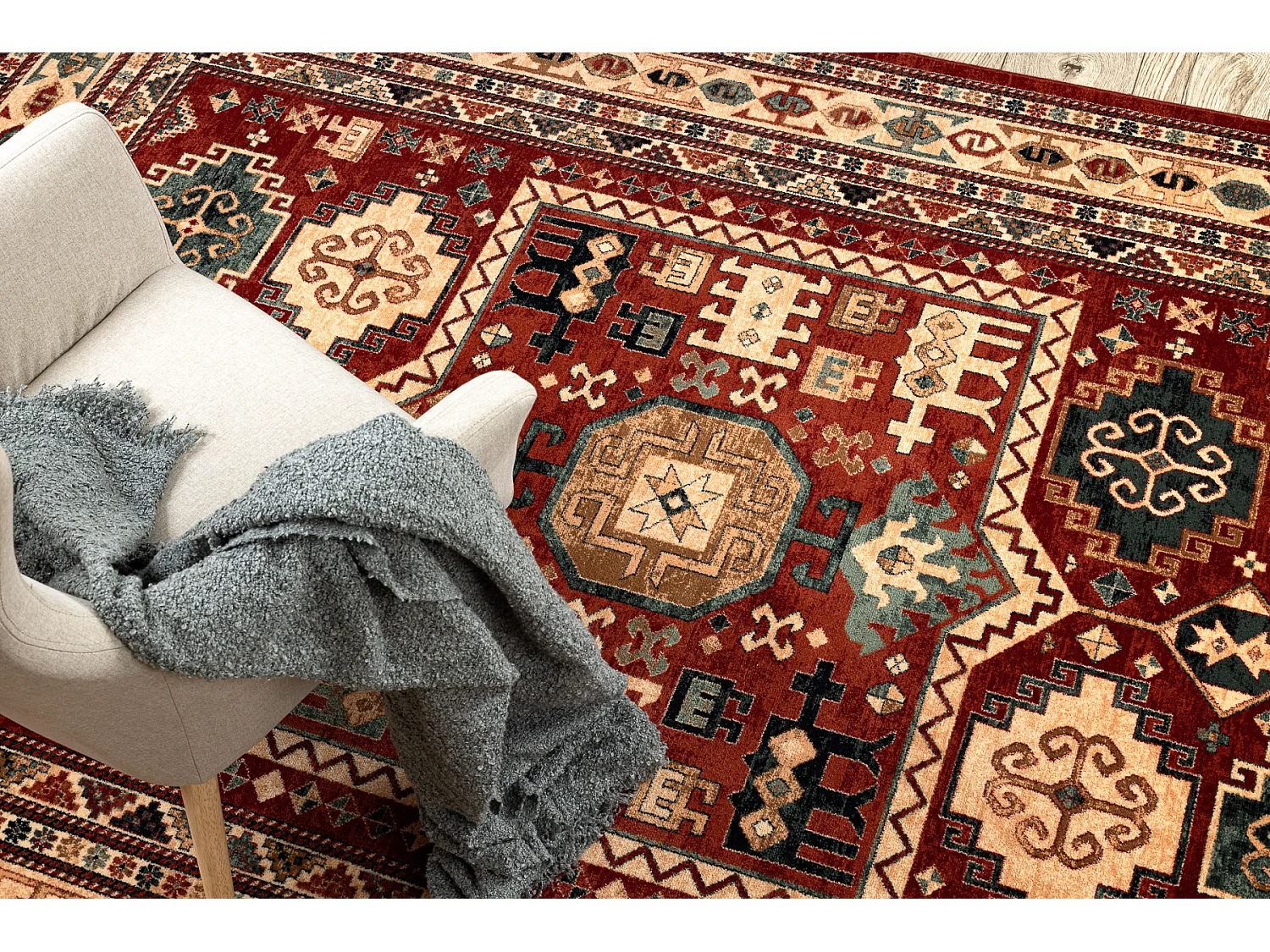 Alfombra de lana KASHQAI 4306 300 oriental, marco terracota / beige 67x130 cm