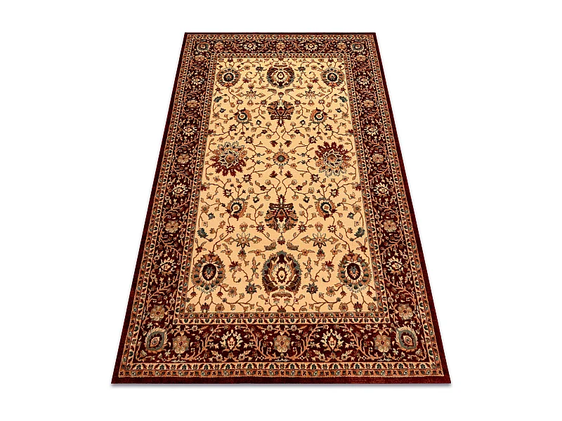 Tapis en laine KASHQAI 4303 106 Fleurs, cadre beige / bordeaux 120x170 cm