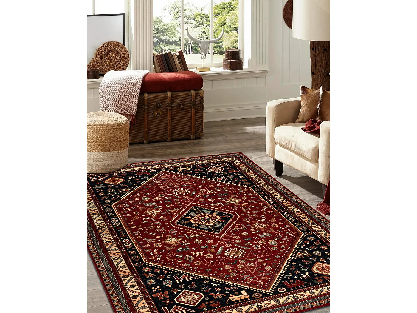 Tapis en laine KASHQAI 4364 301 oriental, cadre bordeaux / noir 200x300 cm