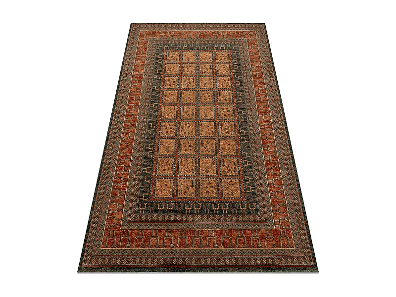Wollteppich KASHQAI 4349 500 orientalisch, Rahmen rotwein  67x130 cm