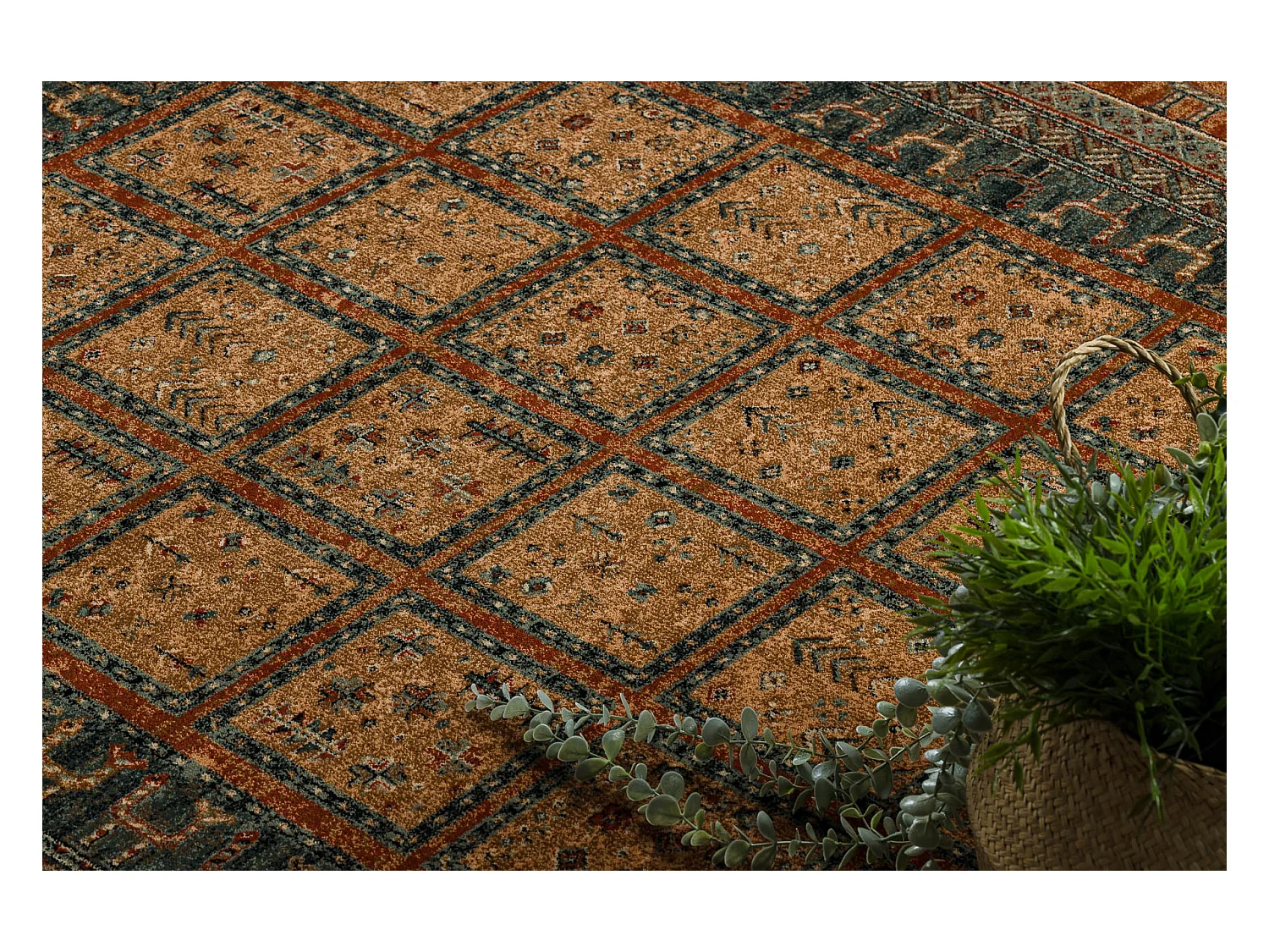 Tapis en laine KASHQAI 4349 500 oriental, cadre bordeaux 67x130 cm