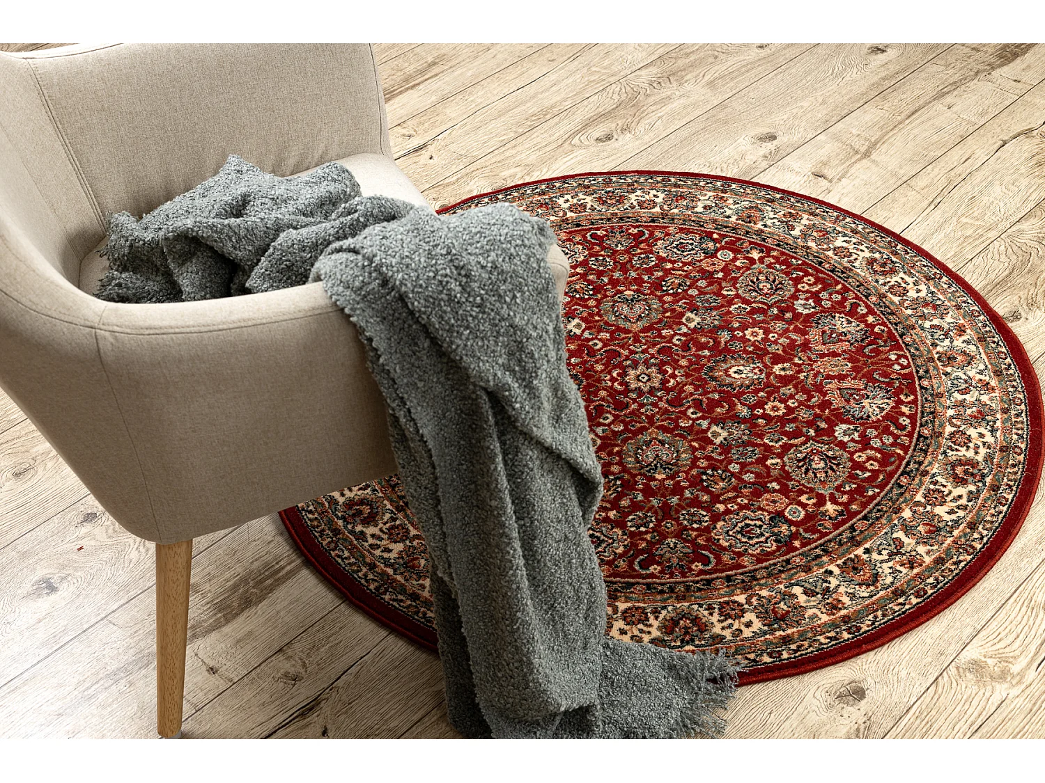 Tapis en laine KASHQAI 4362 302 cercle ornement bordeaux / beige cercle 200 cm