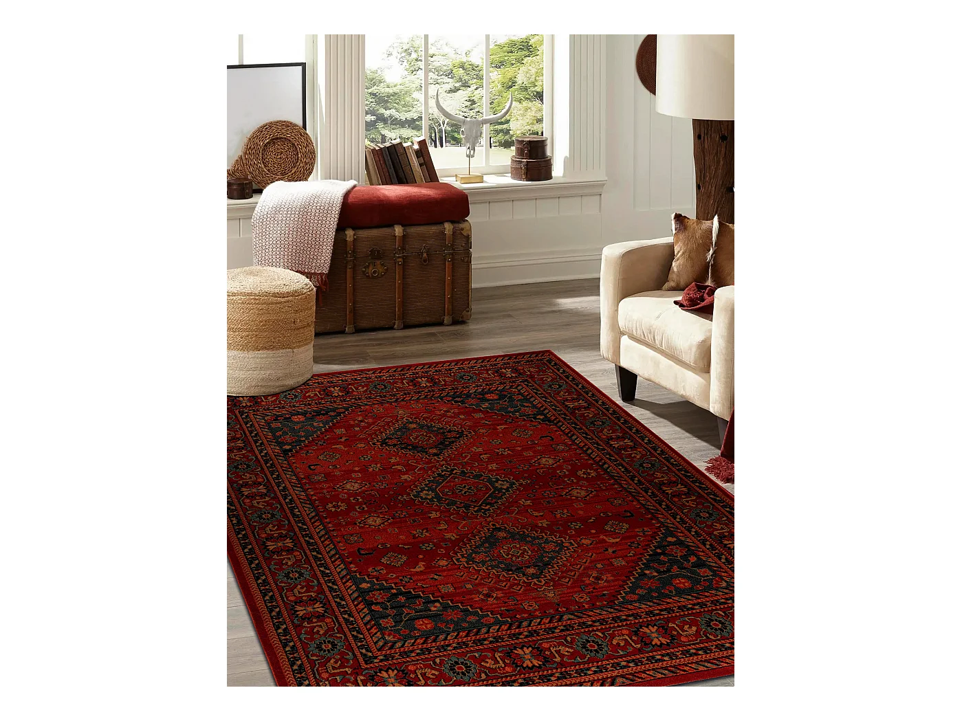 Wollen tapijt KASHQAI 4345 300 oosters, kader rode kleur 160x240 cm