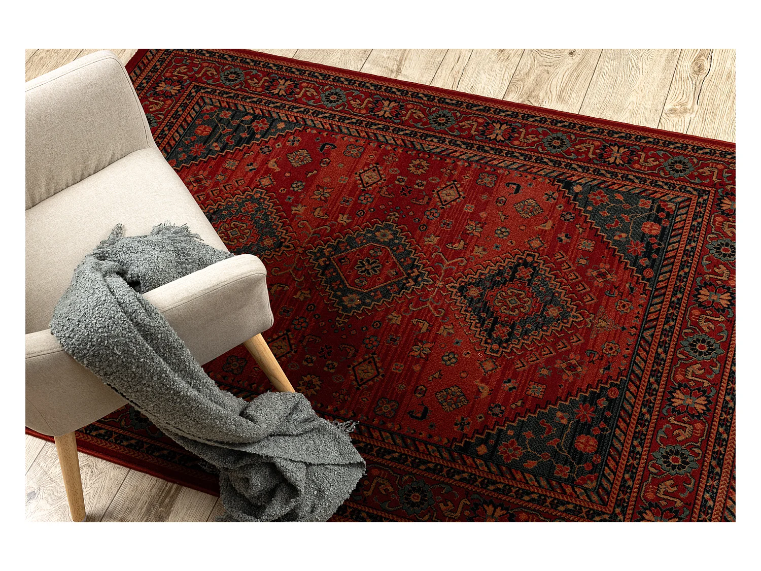 Wollen tapijt KASHQAI 4345 300 oosters, kader rode kleur 160x240 cm