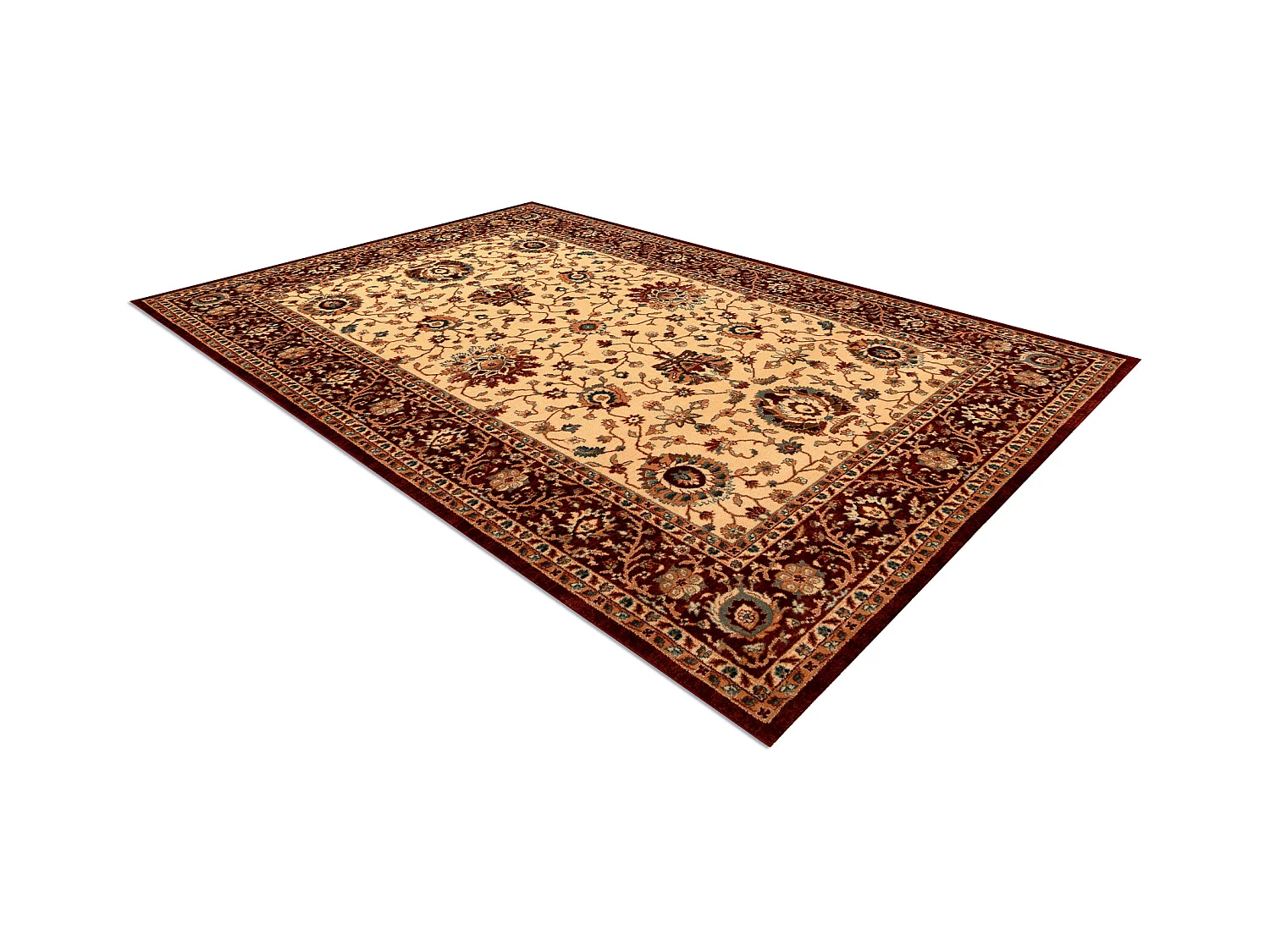 Tapis en laine KASHQAI 4303 106 Fleurs, cadre beige / bordeaux 200x300 cm