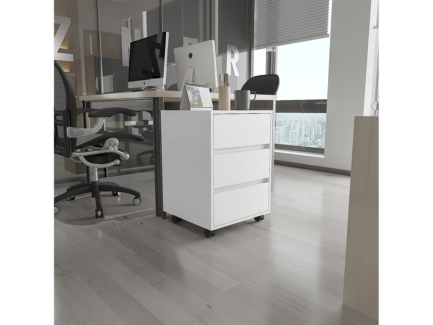 Classeur en mélamine Artemide, avec tiroirs sur rail métallique, 65.98 cm X 46.38 cm X 45.28 cm, blanc