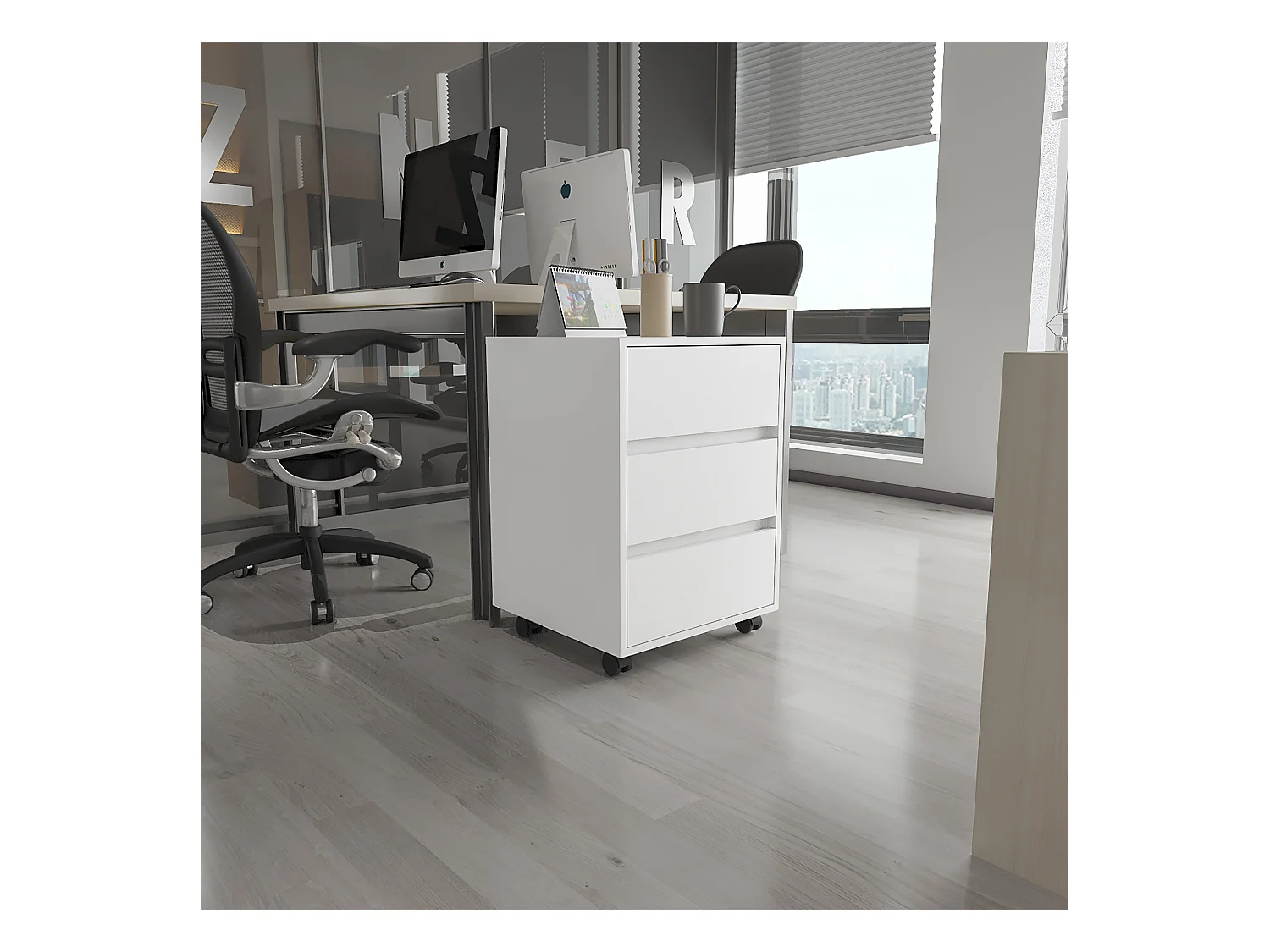 Classeur en mélamine Artemide, avec tiroirs sur rail métallique, 65.98 cm X 46.38 cm X 45.28 cm, blanc