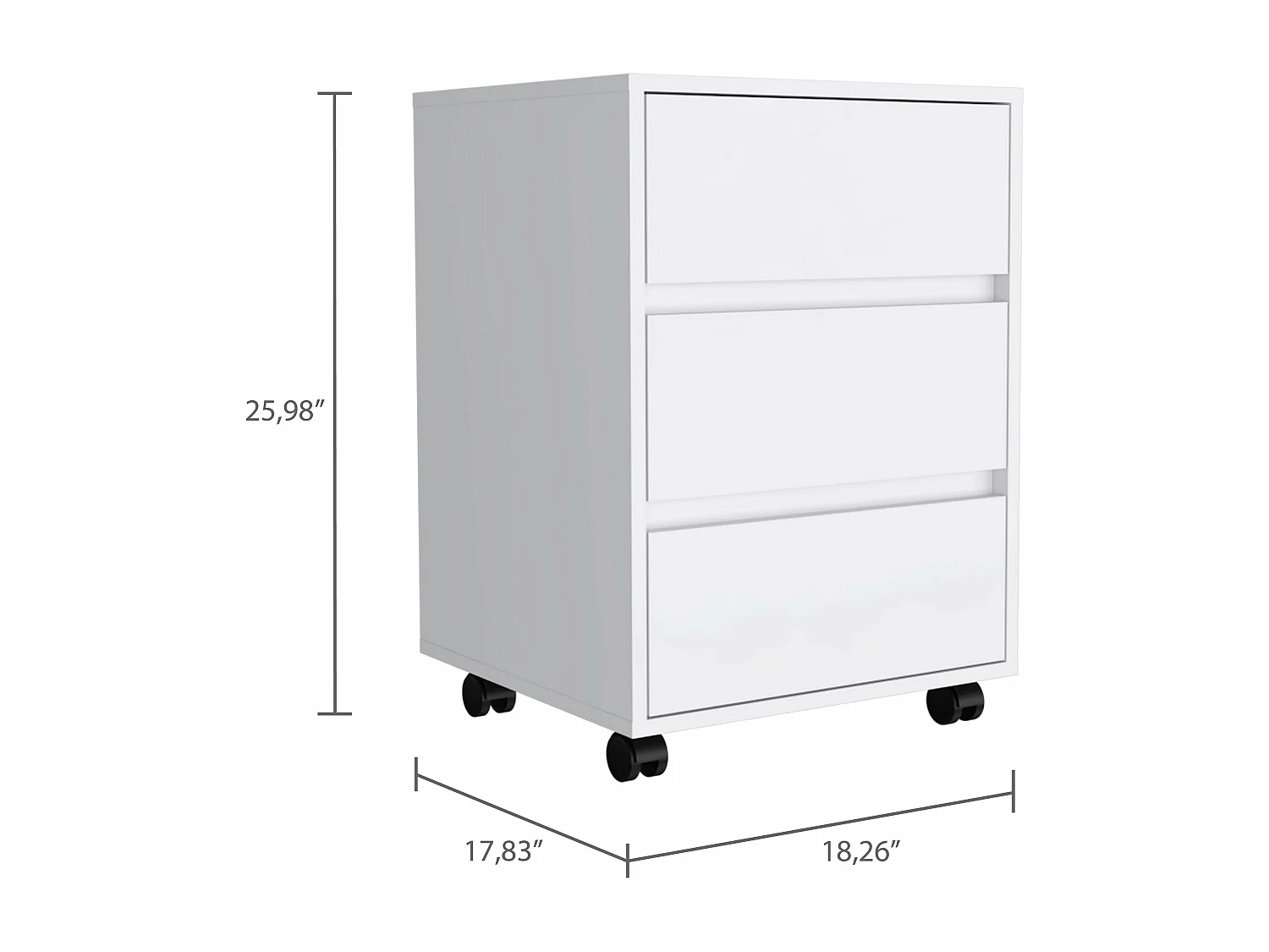 Archivador Artemisa en Melamina, con cajones de riel metálico , 65.98 cm  X 46.38 cm  X 45.28 cm  , Blanco