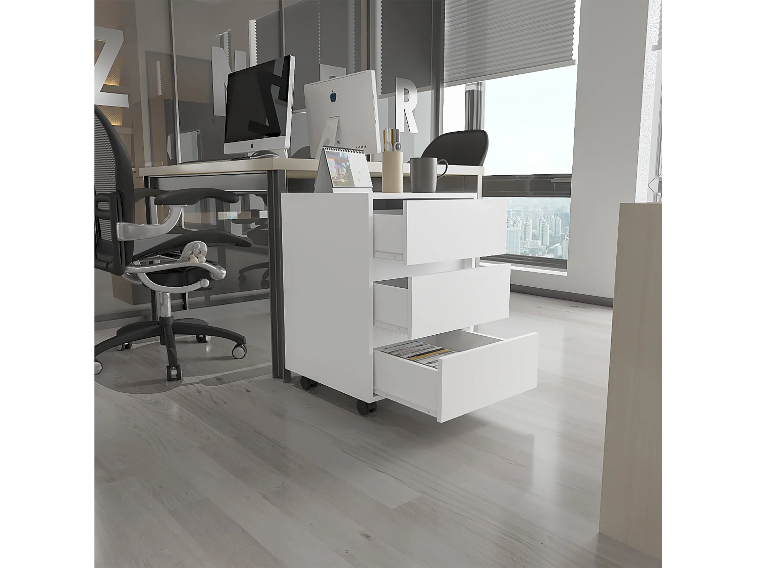 Artemide Armadio archivio in melamina, con cassetti a binario metallico, 65.98 cm X 46.38 cm X 45.28 cm, bianco